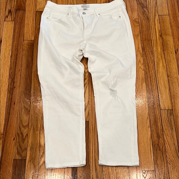 LOFT Denim - White Straight-Leg Cropped Size 12 Distressed Denim Jeans